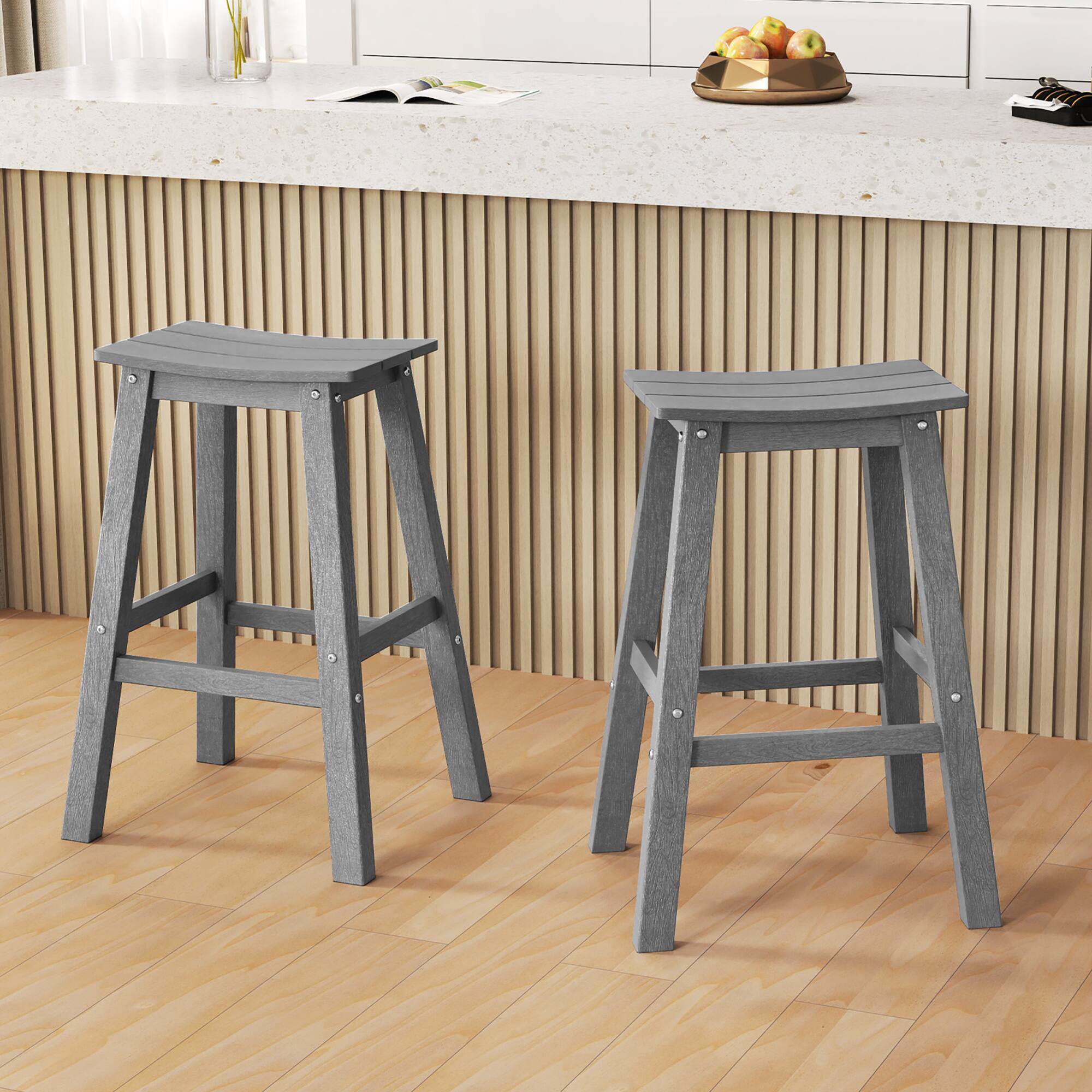 Alt View 3. Gymax - Gymax 29'' Patio Bar Stool Set of 4 w/ Curved Seat & Footrests for Backyard Outdoor Gray - Gray.