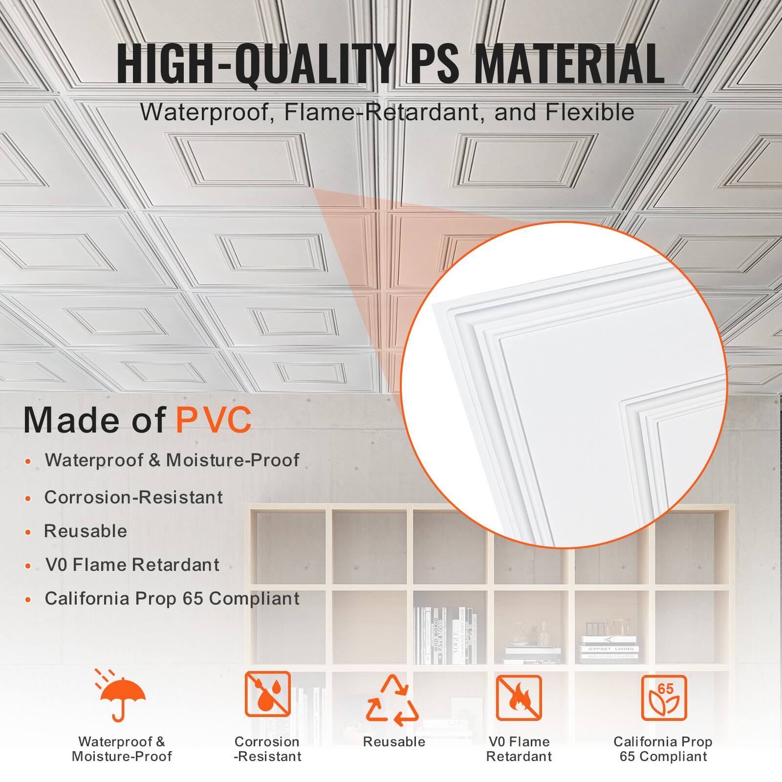 HIGH-QUALITY PS MATERIAL  
Waterproof, Flame-Retardant, and Flexible  

Made of PVC  
- Waterproof & Moisture-Proof  
- Corrosion-Resistant  
- Reusable  
- V0 Flame Retardant  
- California Prop 65 Compliant
