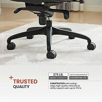+ TRUSTED QUALITY  
275 LB. MEETS THE REQUIREMENTS OF WEIGHT CAPACITY ANSI/BIFMA X5.1  
CONSTRUCTED with cutting-edge, high-quality materials to safely support users up to 275 lb.