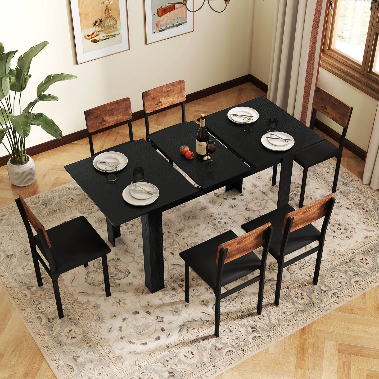 Alt View 4. Costway - Costway 47"-62" Extendable Dining Table for 4-8 People for Dining Room Home Office - Black.