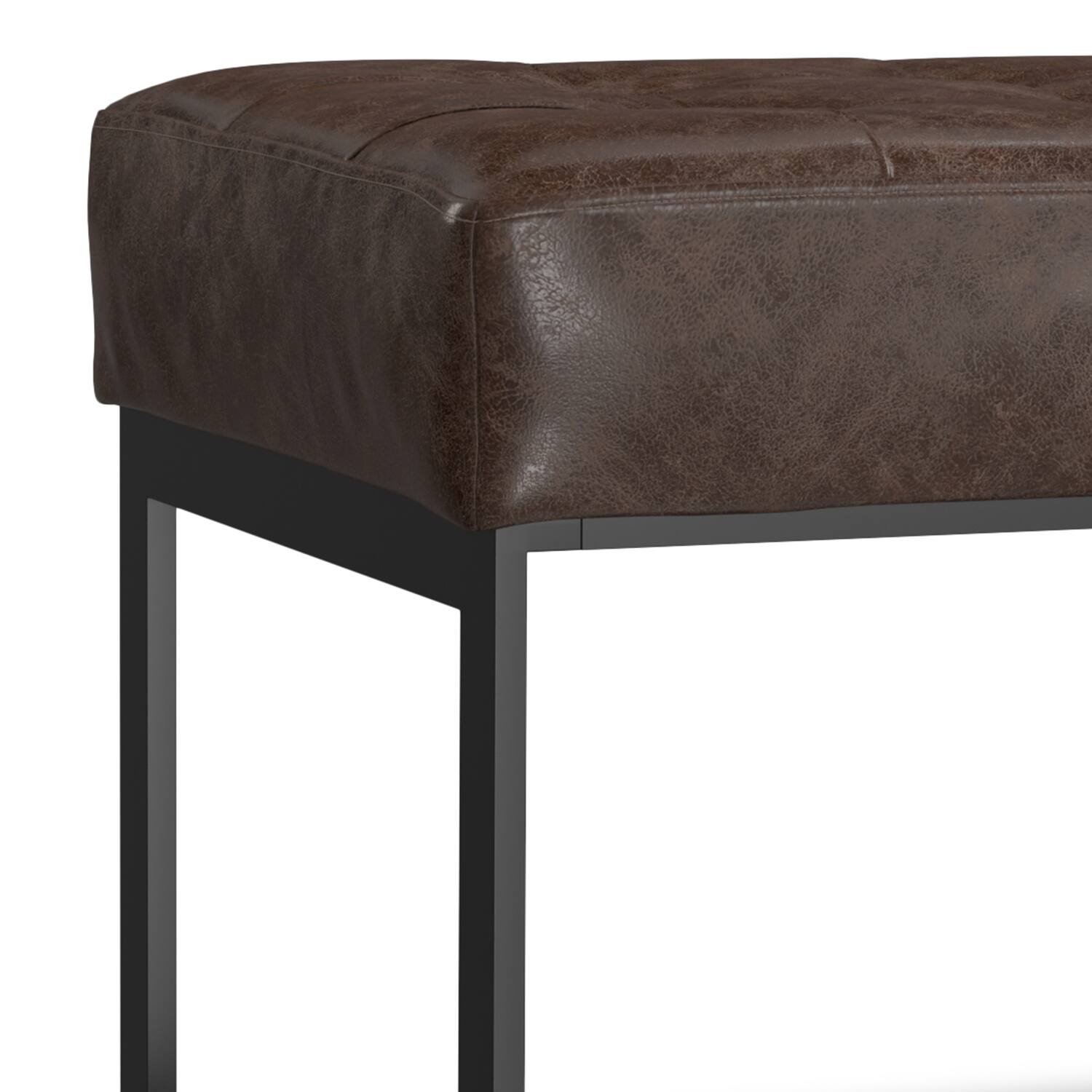 Alt View 3. Simpli Home - Penelope Leather Ottoman Bench in Brown Genuine Leather - Brown.