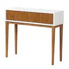 Front. bali & pari - Odile Mid-Century Modern Bayur Wood 1-Drawer Console Table - Natural Brown/White.
