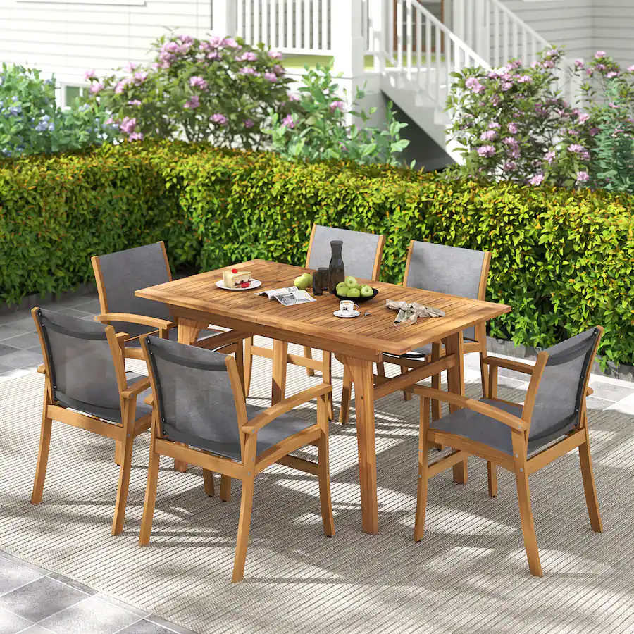 Gymax Piece Acacia Wood Outdoor Dining Set for w/
