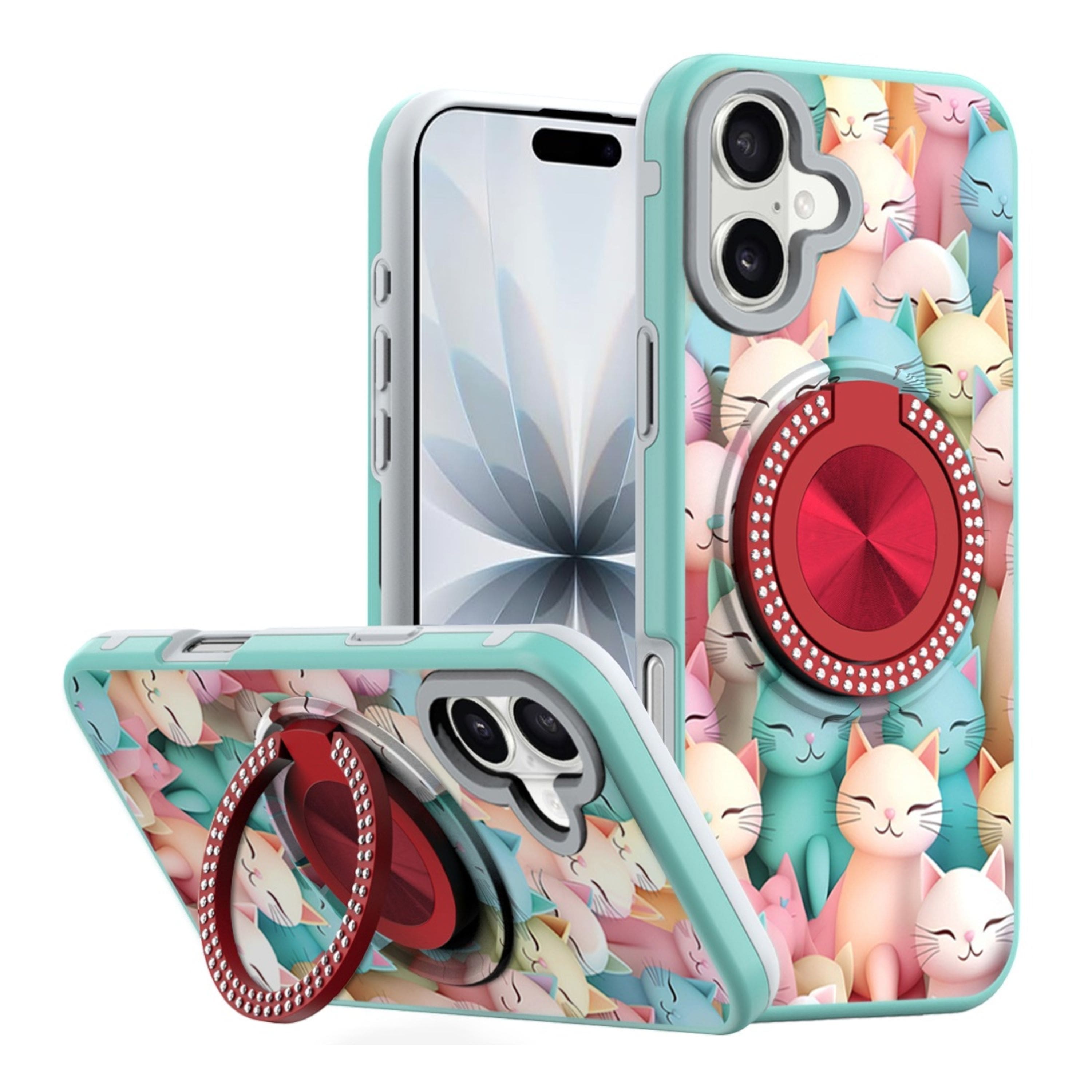Kitcheniva - Printed Design Case With 360 Rotating Stand Tempered Glass For iPhone 17 Cats - Multicolor price history on PriceWatchPro