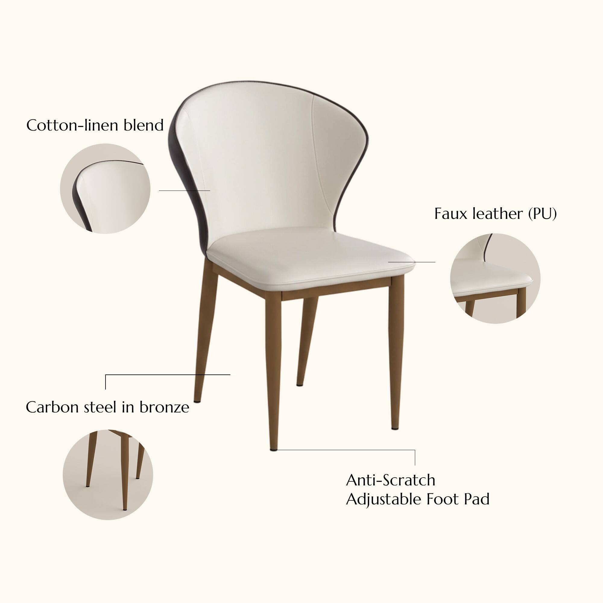 Cotton-linen blend Faux leather (PU) Carbon steel in bronze Anti-Scratch Adjustable Foot Pad