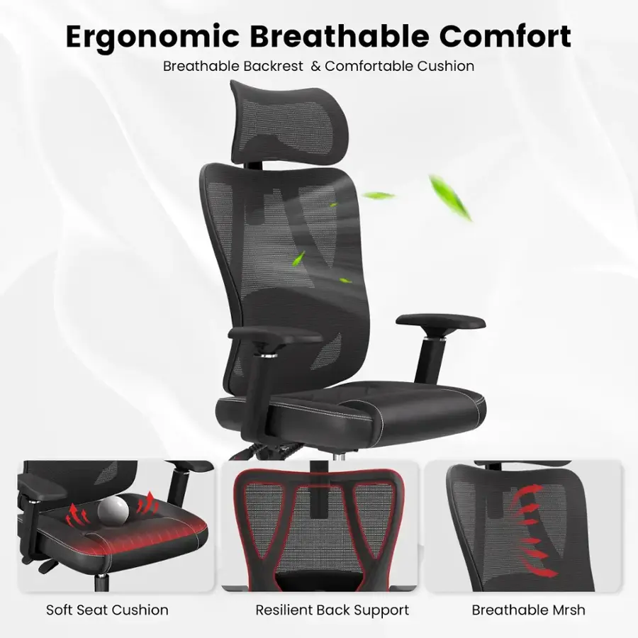 Ergonomic Breathable Comfort: Breathable Backrest & Comfortable Cushion, Soft Seat Cushion, Resilient Back Support, Breathable Mrsh.