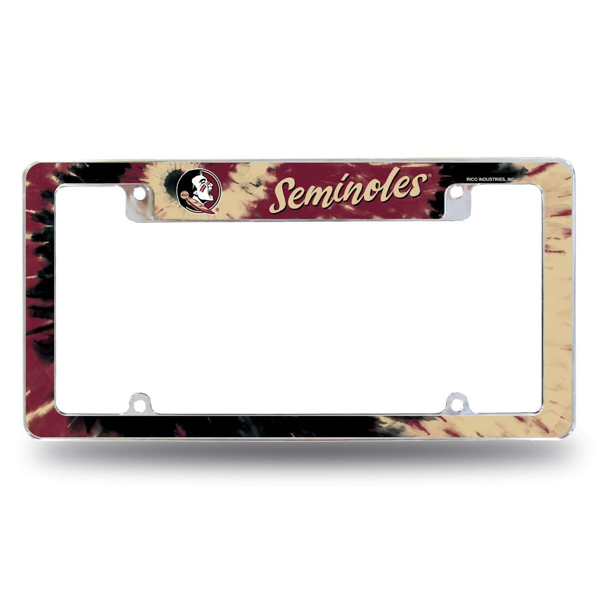 Florida State Seminoles Chrome Metal License Plate Frame with Bold Tie Dye Design
