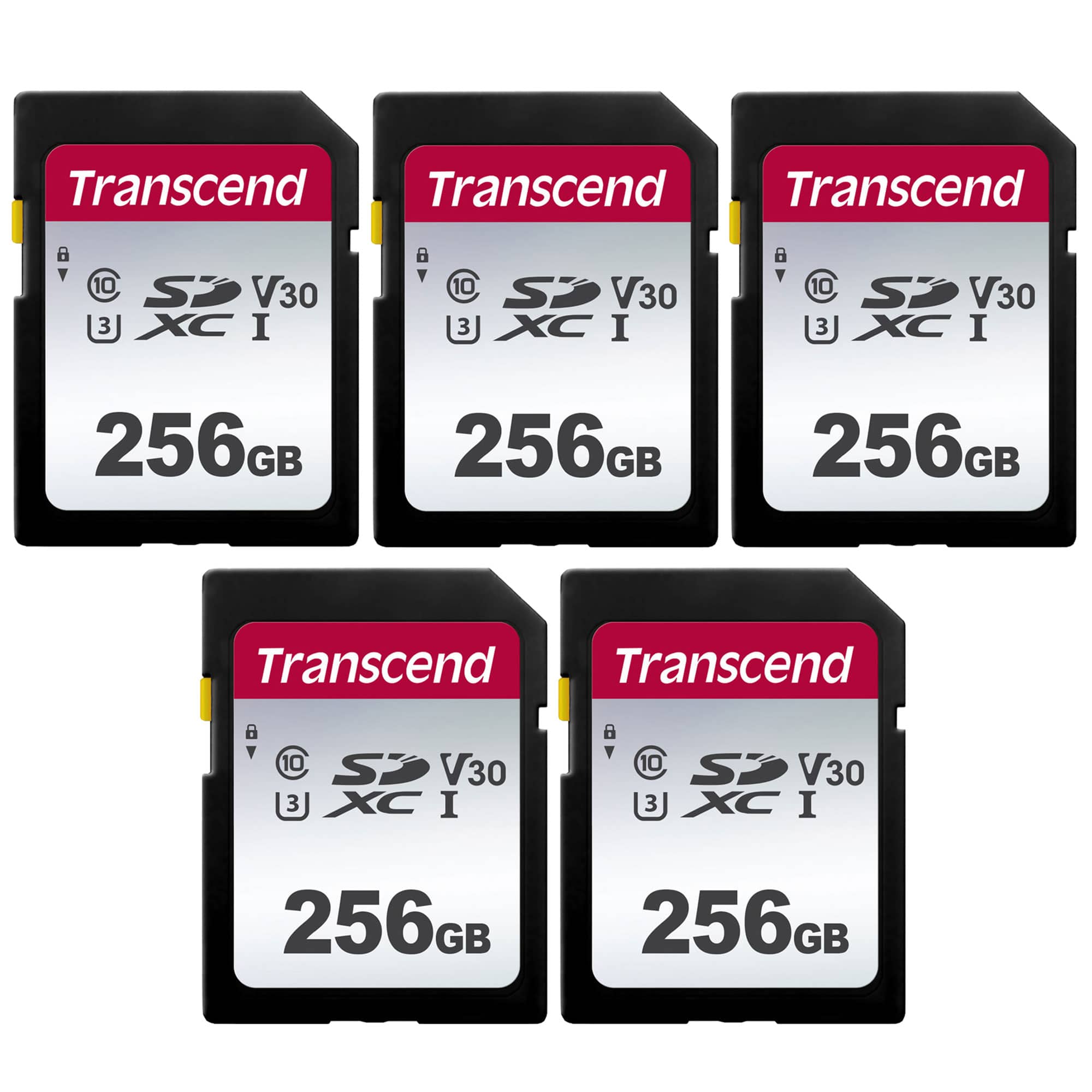 Transcend - 5-Pack 256GB 300S UHS-I SDXC Memory Cards