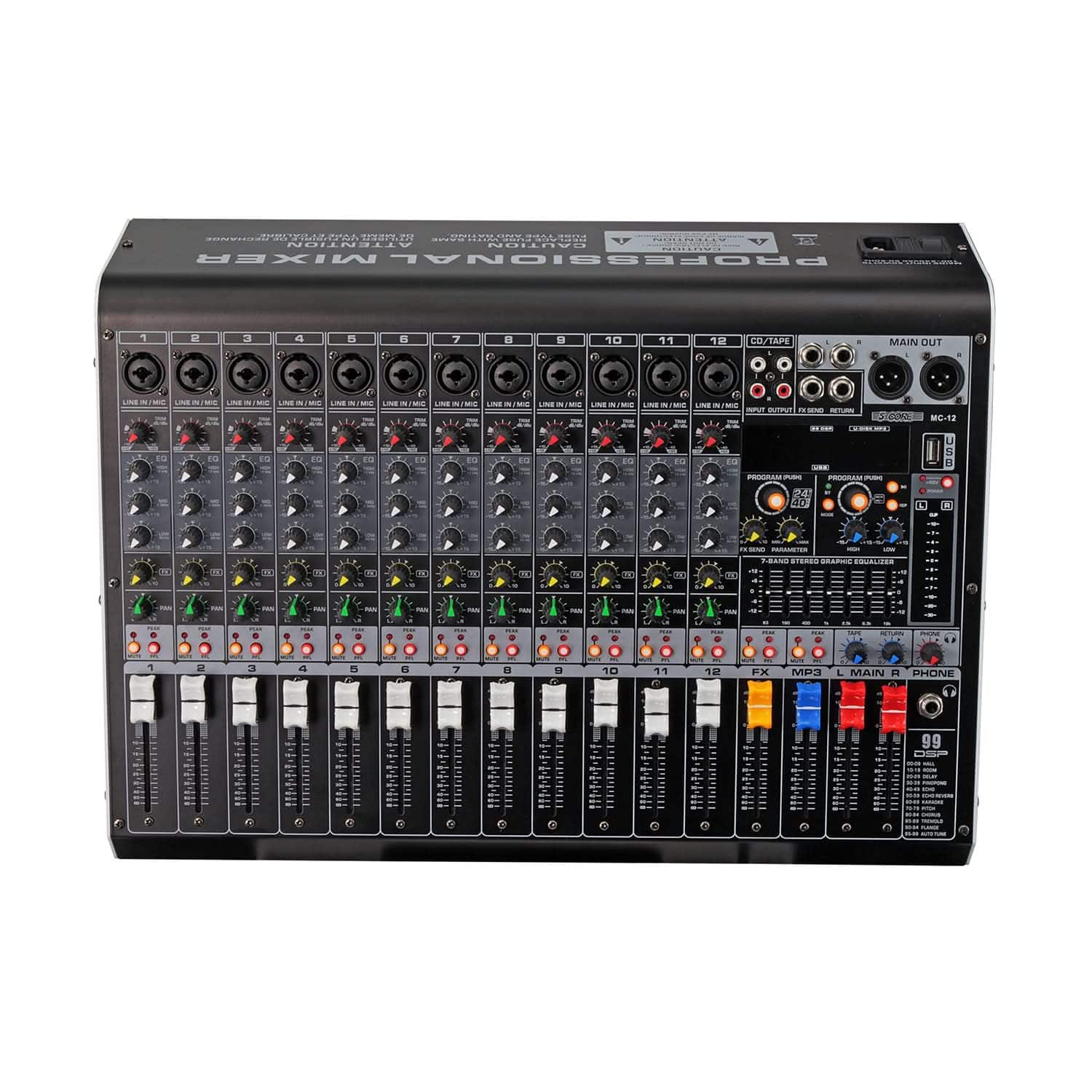5 CORE Audio Mixer 12 Channel DJ Soundboard USB Interface