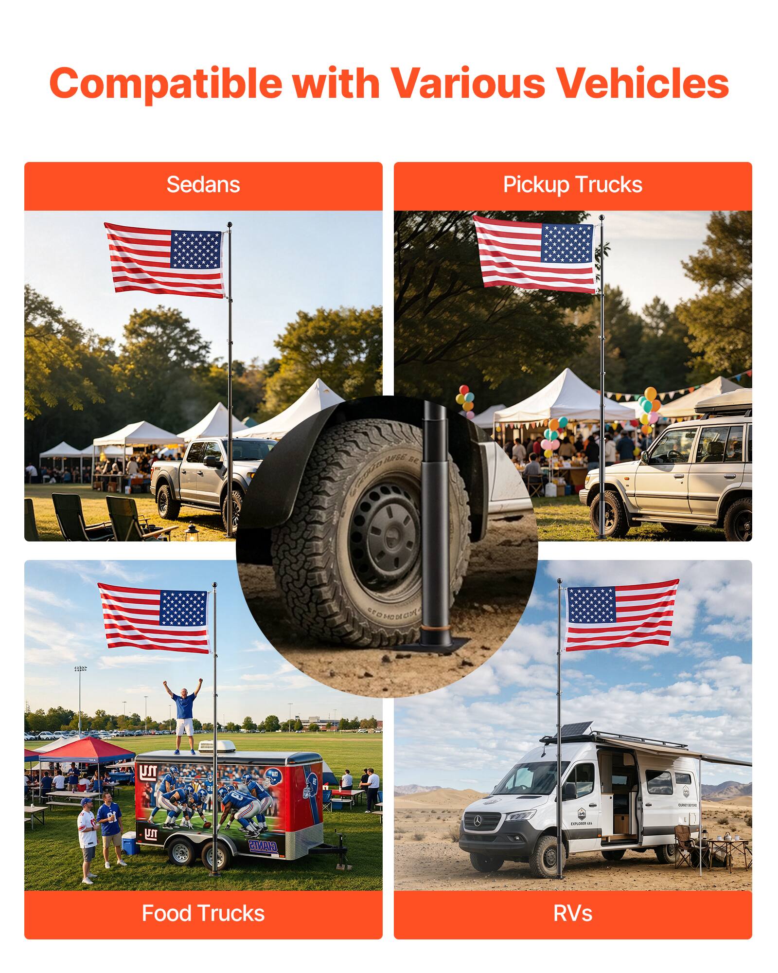 Compatible with Various Vehicles  
- Sedans  
- Pickup Trucks  
- Food Trucks  
- RVs