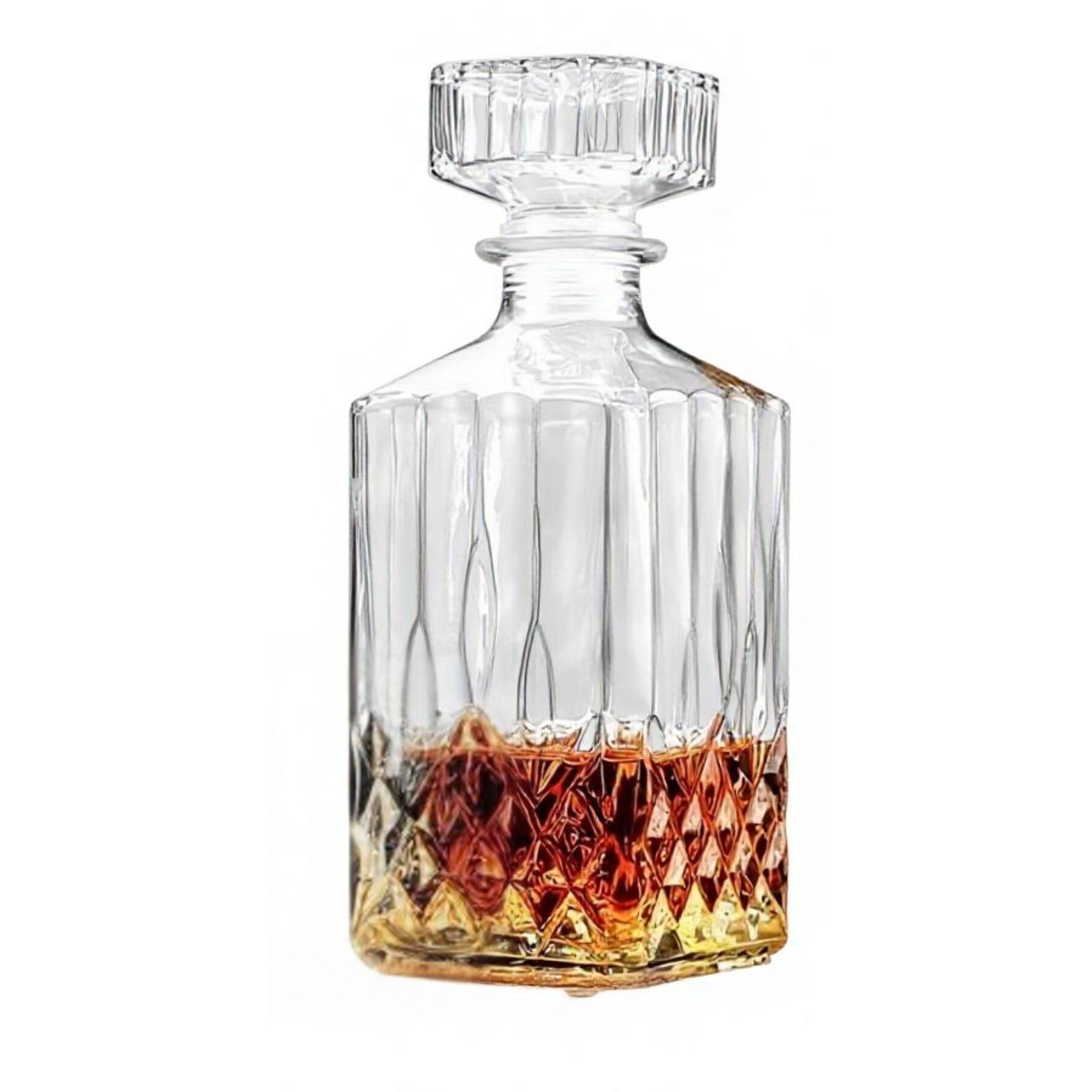 Angle. Kitcheniva - 25 oz Vintage Style Glass Whiskey Decanter Set with Stopper - Includes 6 Glasses (7.4 oz) - Clear.