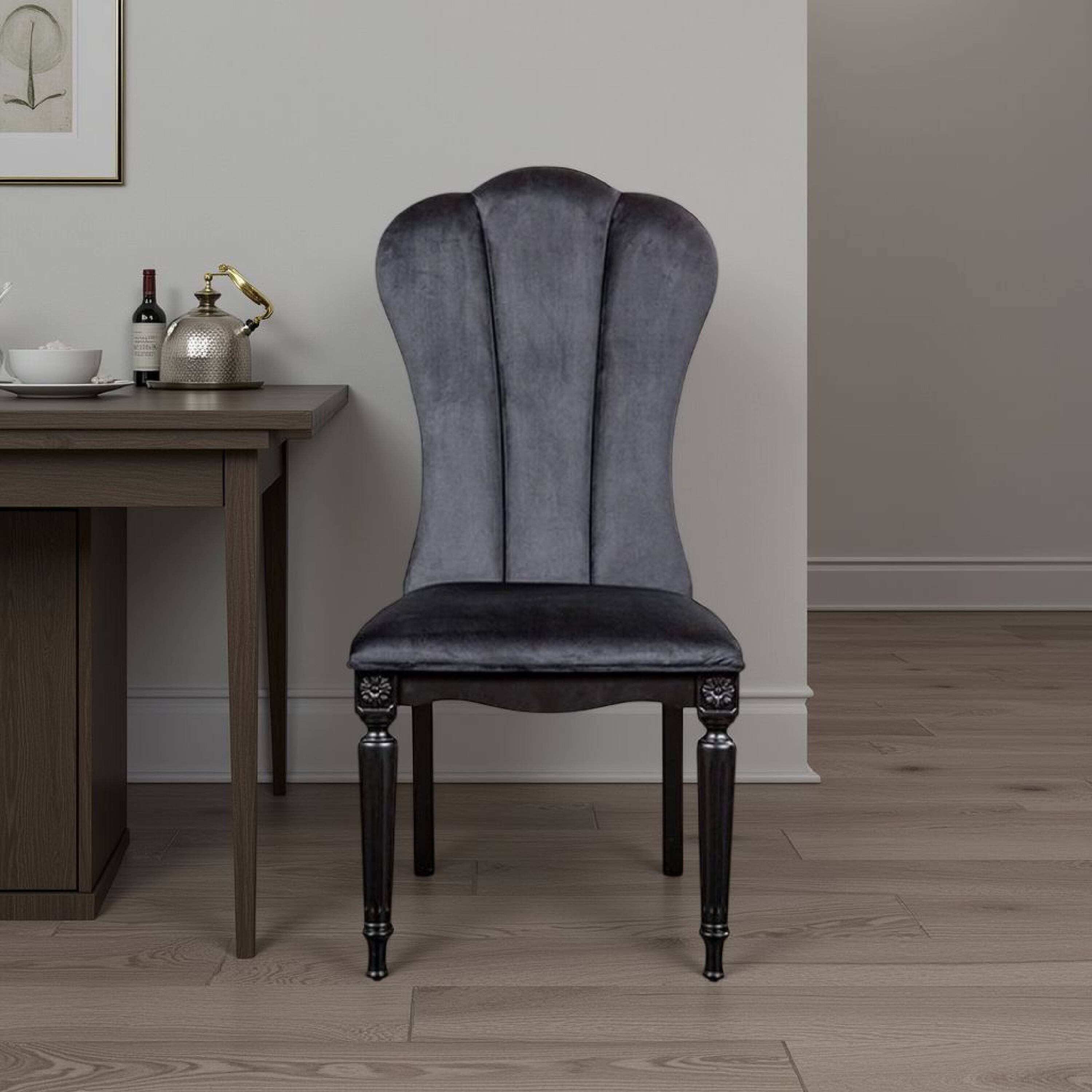 Alt View 5. Manhattan Lane - Hixe Side Dining Chair Set of 2, Scalloped, Turned Fluted Wood Legs - Black.