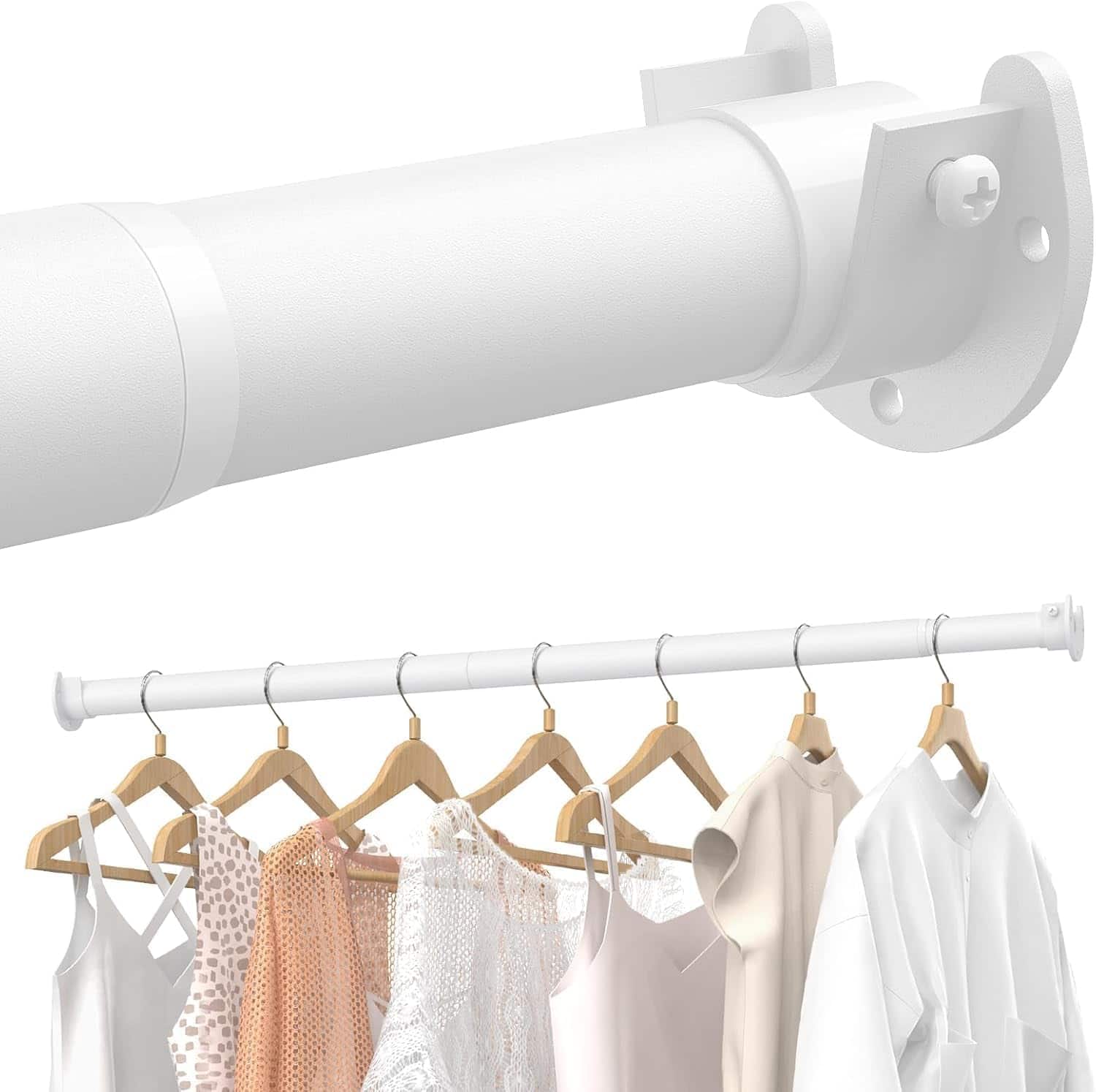 ThinkLink Electronic - Closet Rods For Hanging Clothes 17 To Stepless Adjustable Metal Rod 1.3 Heavy Duty Wardrobes Laundry Rv - Matte White 17-28IN 2PACK