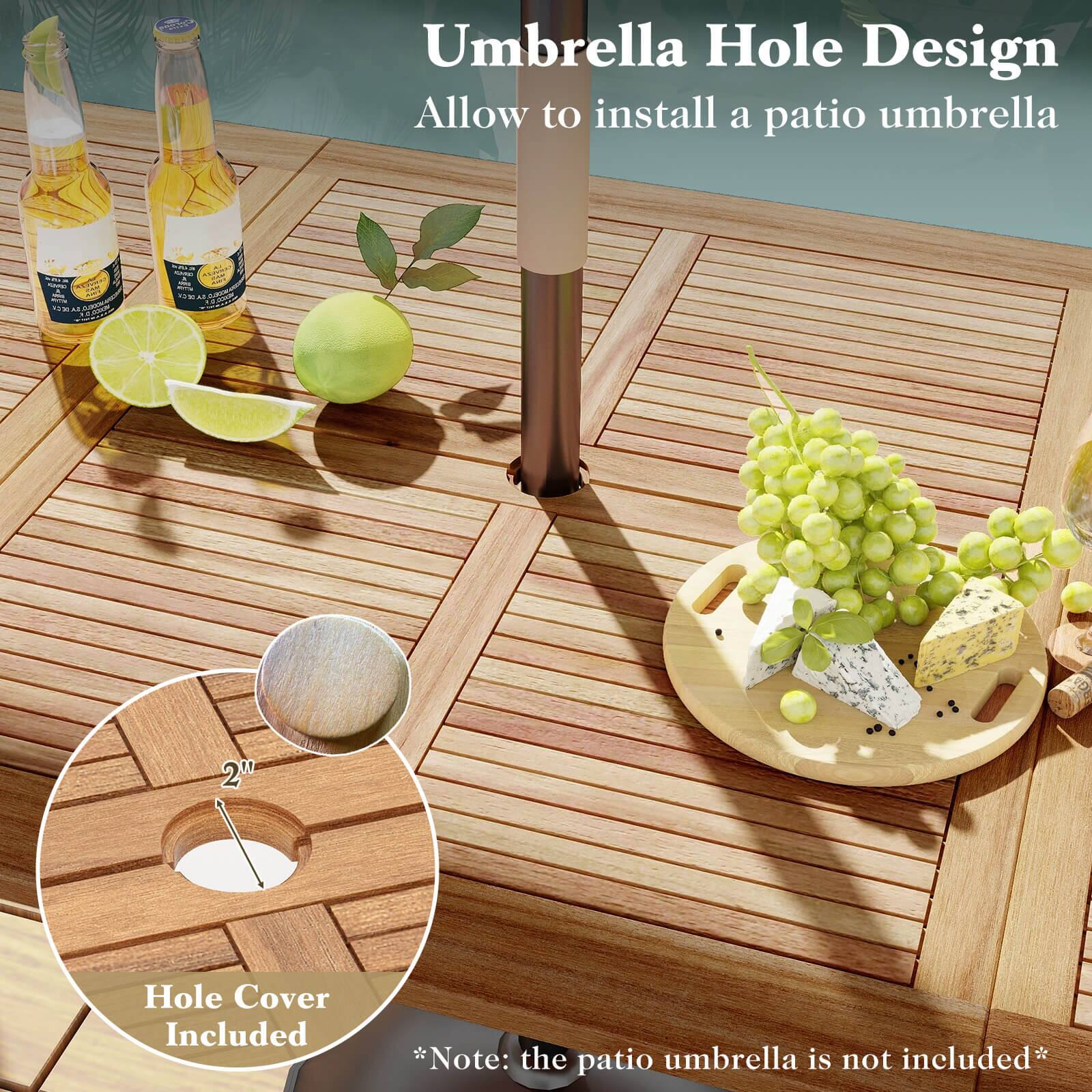 PLCA Umbrella Hole Design Allow to install a patio umbrella 2" Hole Cover Included *Note: the patio umbrella is not included*
