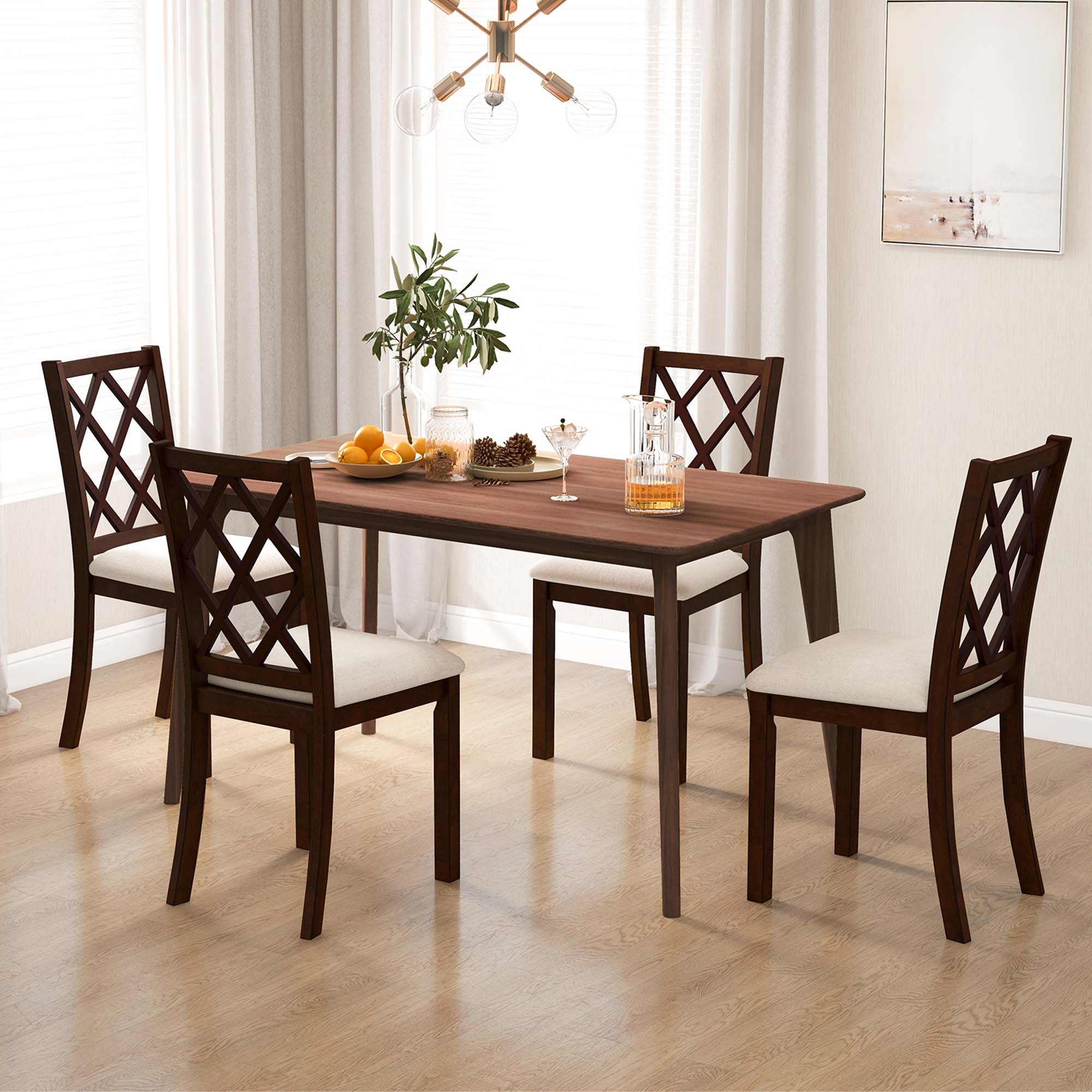Alt View 4. Costway - Set of 2 Dining Chairs Wood Kitchen Side Chair with Inclined Backrest - Brown + White.
