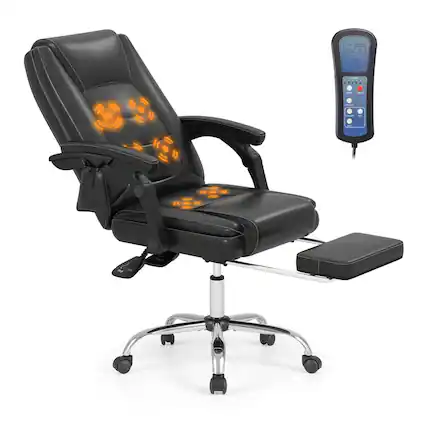 Front. Costway - Costway Massage Adjustable Executive Chair 400 LBS Big & Tall Office Chair Black - Black.