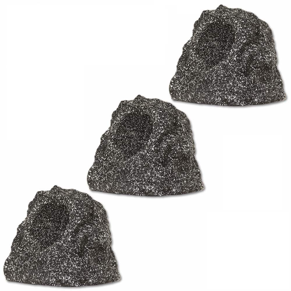 Theater Solutions by Goldwood - B41GG Fully Wireless Rechargeable Battery Bluetooth Outdoor Rock 3 Speaker Set - Granite Gray