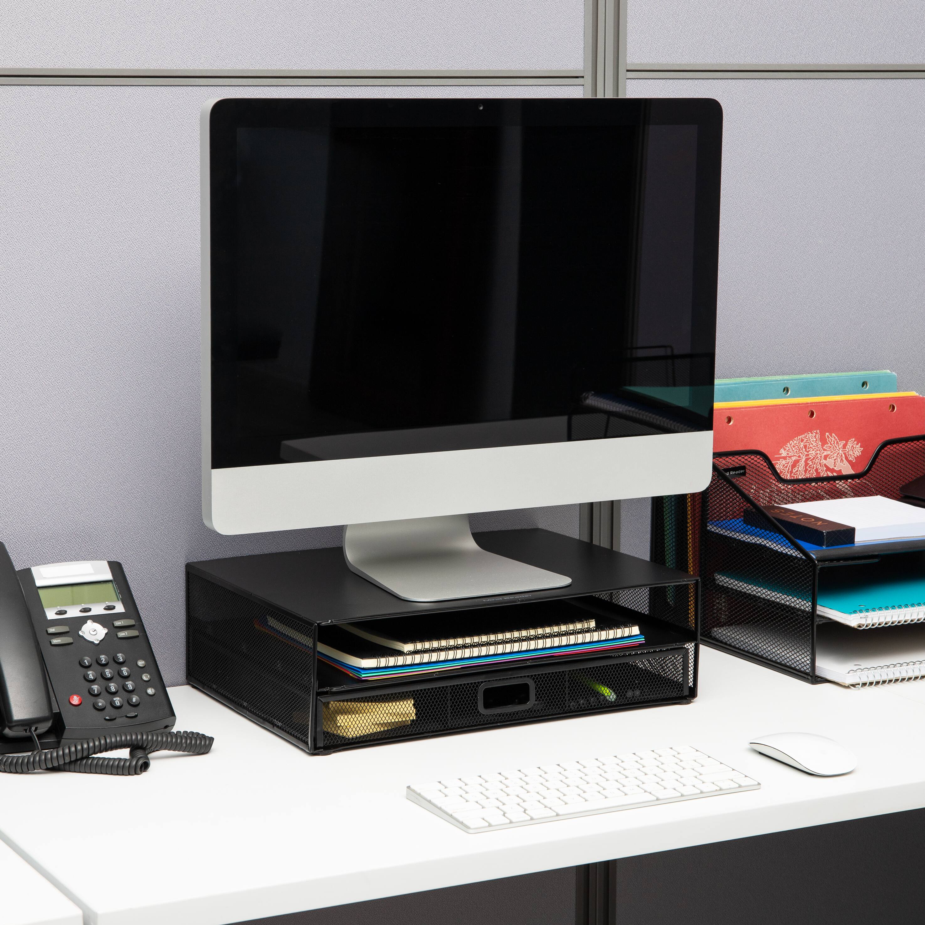 Alt View 13. Mind Reader - Monitor Stand and Office Supplies, Ventilated Riser, Storage Drawer, Metal Mesh, 15.75"L x 11.75"W x 4.5"H - Black.