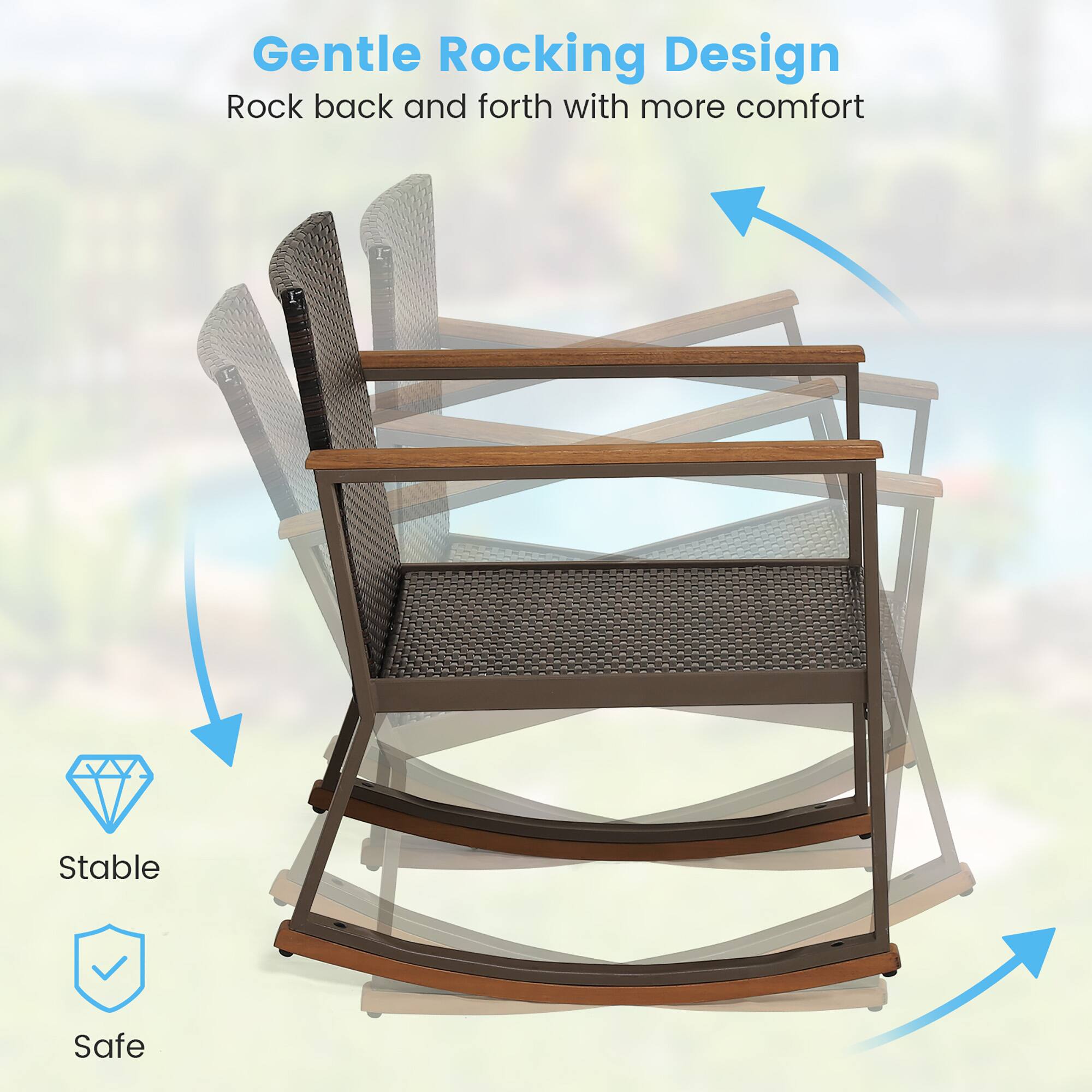 Gentle Rocking Design  
Rock back and forth with more comfort  

Stable  
Safe