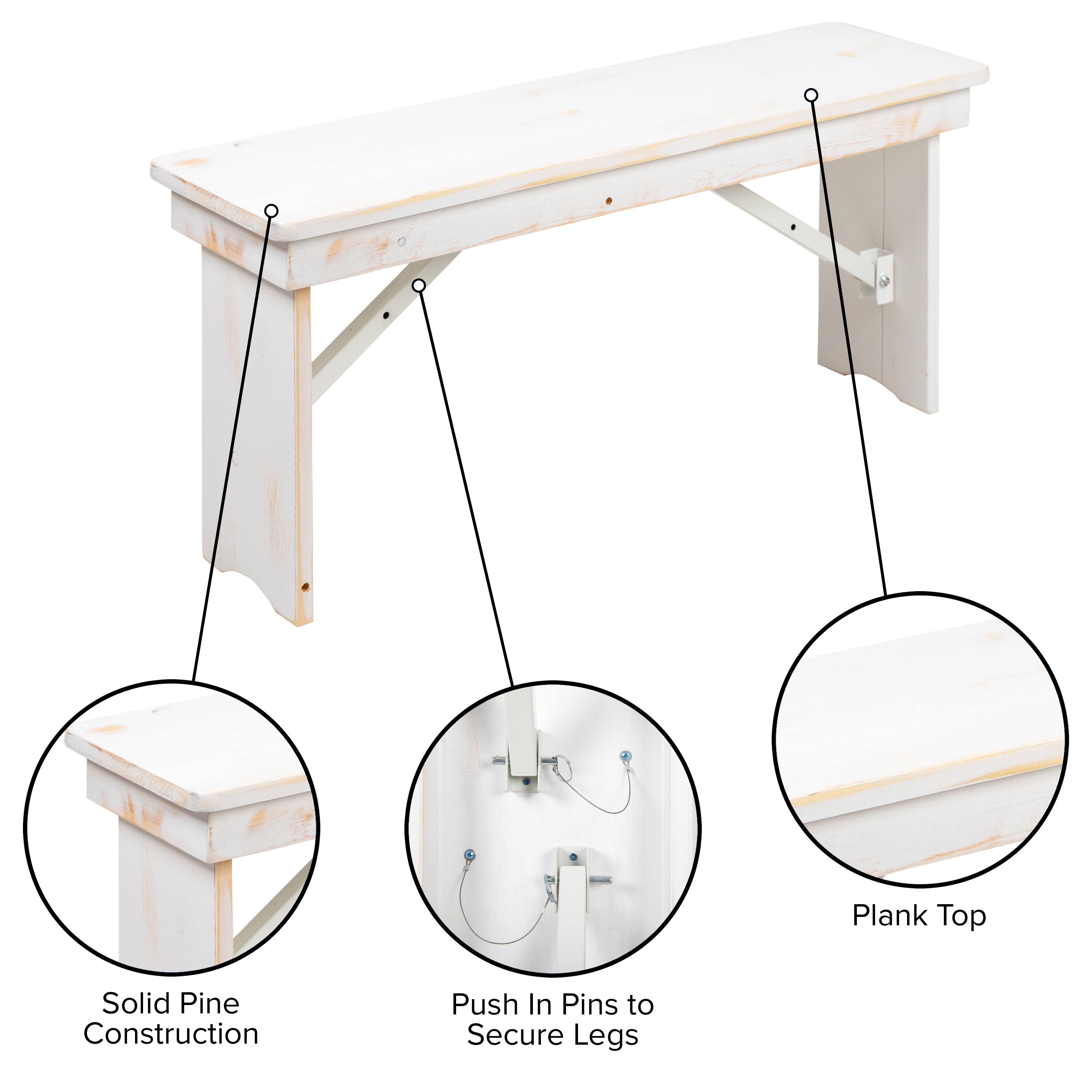 Plank Top  
Solid Pine Construction  
Push In Pins to Secure Legs