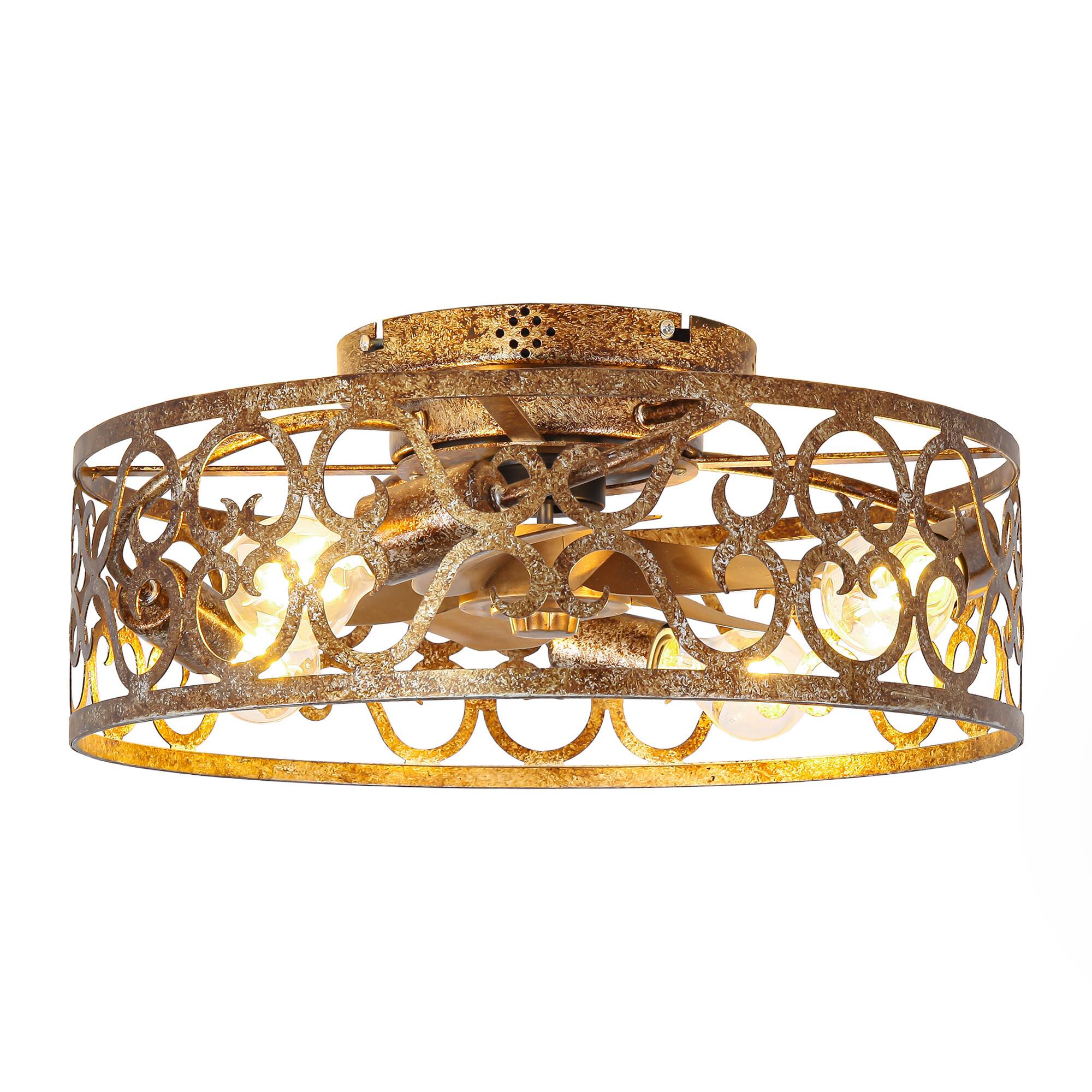 Alt View 8. Parrot Uncle - 18" Metal Caged Smart Ceiling Fan with Light and Remote and App Control - Rustic Gold.