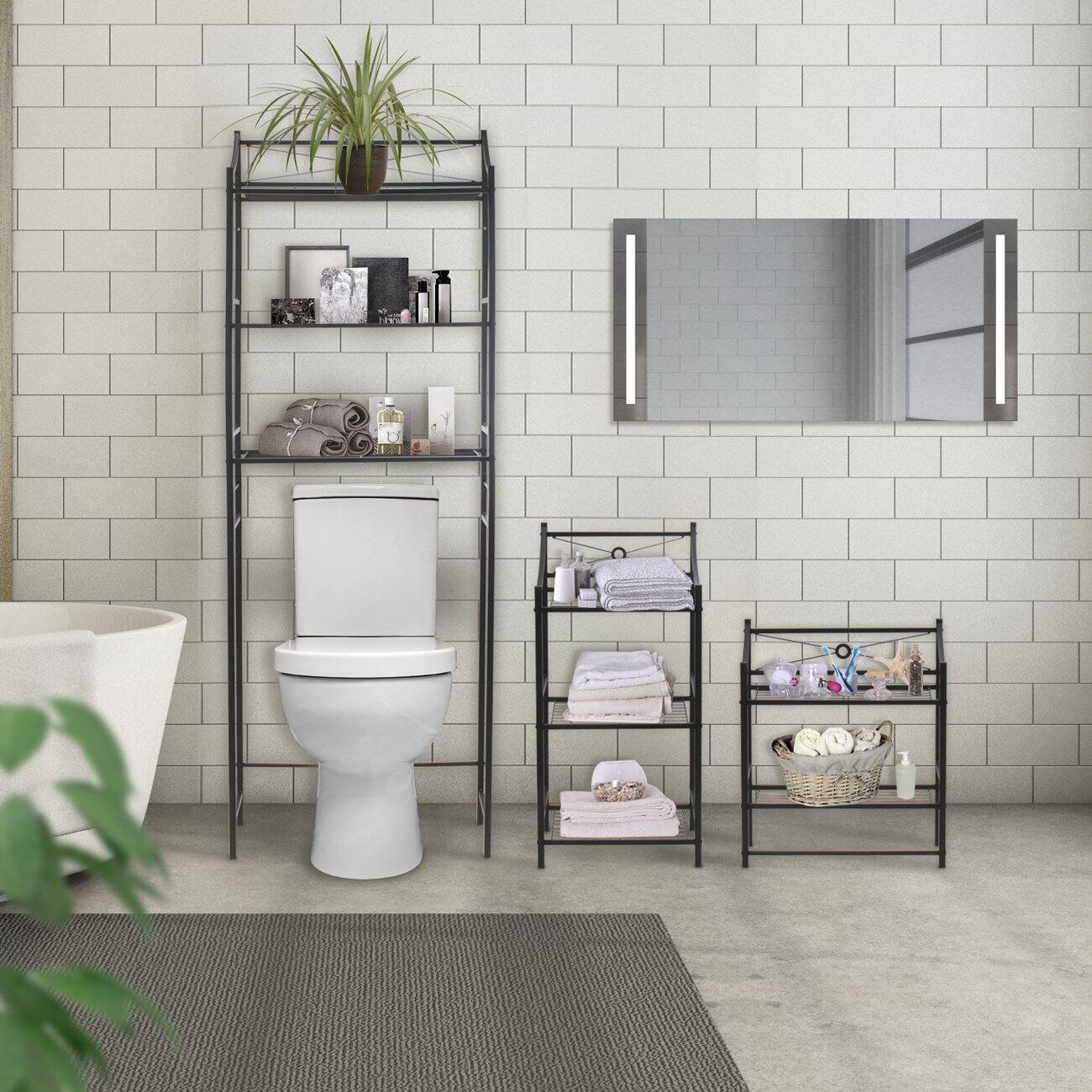 Alt View 3. Sorbus - Sorbus Bathroom Storage Shelf, 3-Tier Freestanding Toilet Storage Shelves, Display Bath Essentials, Planters - Black.