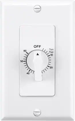BN-LINK - 60-Minute In-Wall Mechanical Countdown Timer Switch for Bathroom Fan & Lights, No Neutral Wire, 2 Plates - White