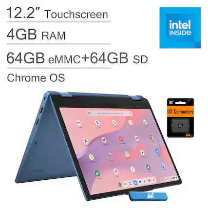12.2" Touchscreen
4GB RAM
64GB eMMC + 64GB SD
Chrome OS
Intel Inside
IST Computers