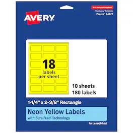 Avery - Printable Rectangle Labels, Neon 1-1/4" x 2-3/8", 180ct - Yellow