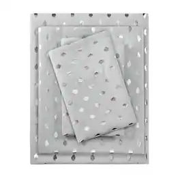 Gracie Mills - Juniper Metallic Ikat Dot Printed Sheet Set - Grey/Silver
