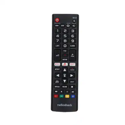 DY SAS SUBTITLE Q.MENU GUIDE RATIO INPUT 1 4 7 LIST 2 5 8 O 3 6 9 Q.VIEW PREAI FAV 3D P PAGE MUTE4? NETFLIX TTMX SMART amazon TEXT d WY APPS OK - + BACK EXIT LIVE TV INFO REC radioshack