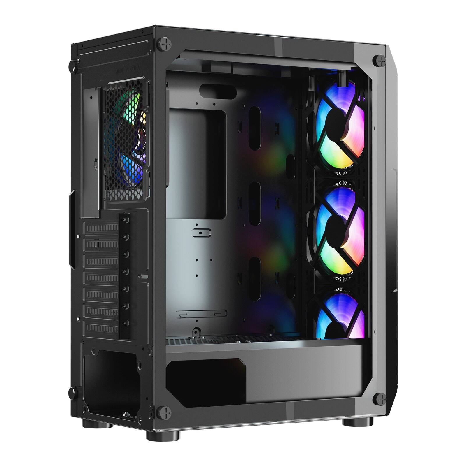 Alt View 9. Glintex - PC Gaming Case Mid-Tower Computer Case Airflow Tempered Glass 4x120mm ARGB Fans Cable Manage ATX M-ATX ITX 320mm GPU - GTEX510478.