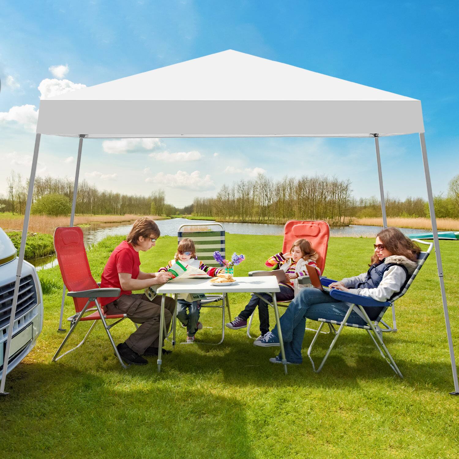 Angle. Ainfox - Ainfox 10x10 Pop Up Canopy Tent,Slant Legs with Carrying Bag,8x8 Foot Cover Included,Folding Gazebo Shelter - White.