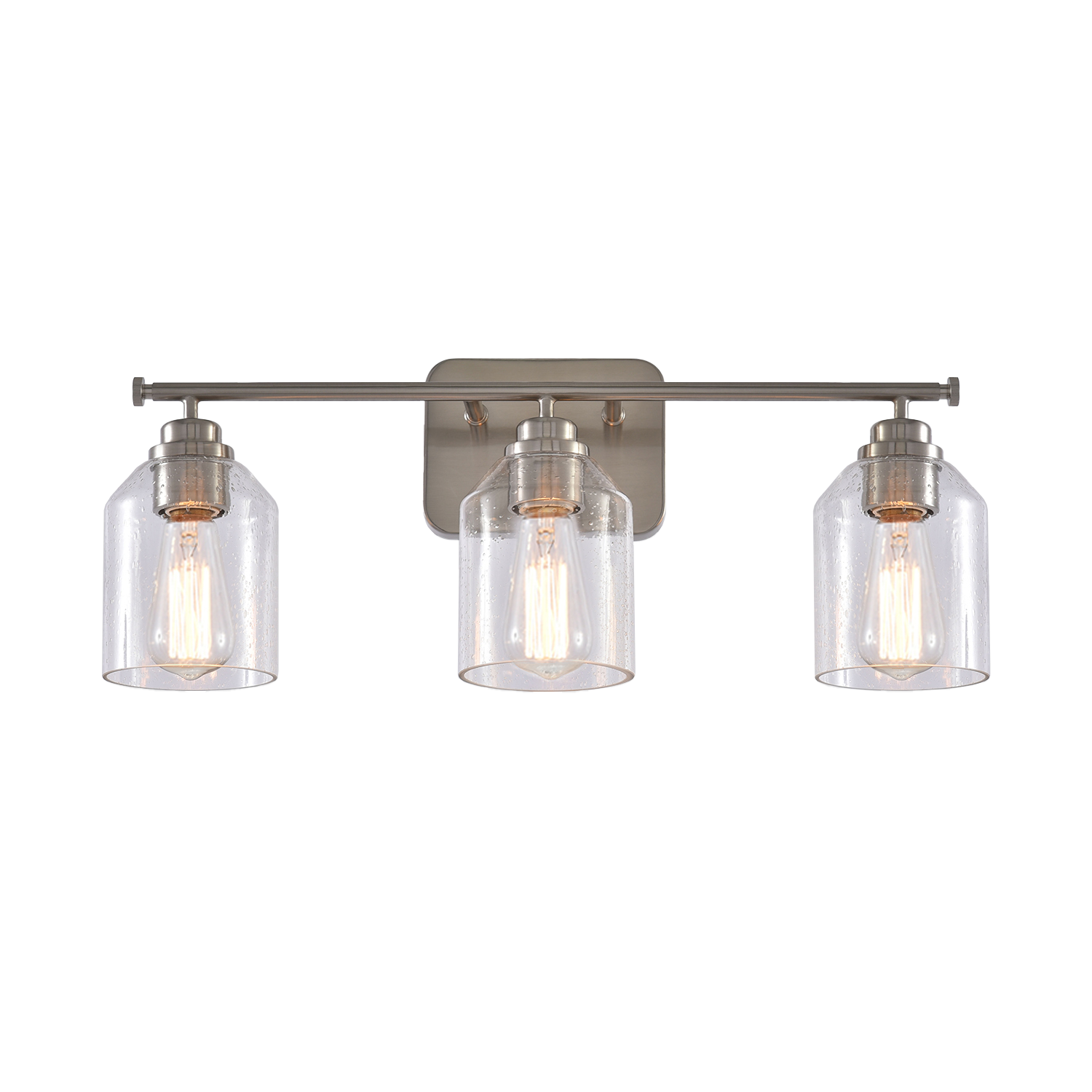 Alt View 5. Parrot Uncle - Modern Brushed Nickel 3-Light Seed Glass Dimmable Bathroom Vanity Light Fixture - Brushed Nickel.