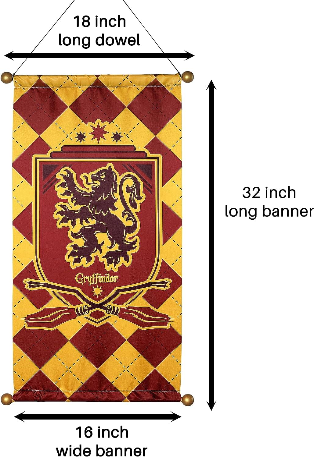 18 inch long dowel  
32 inch long banner  
16 inch wide banner