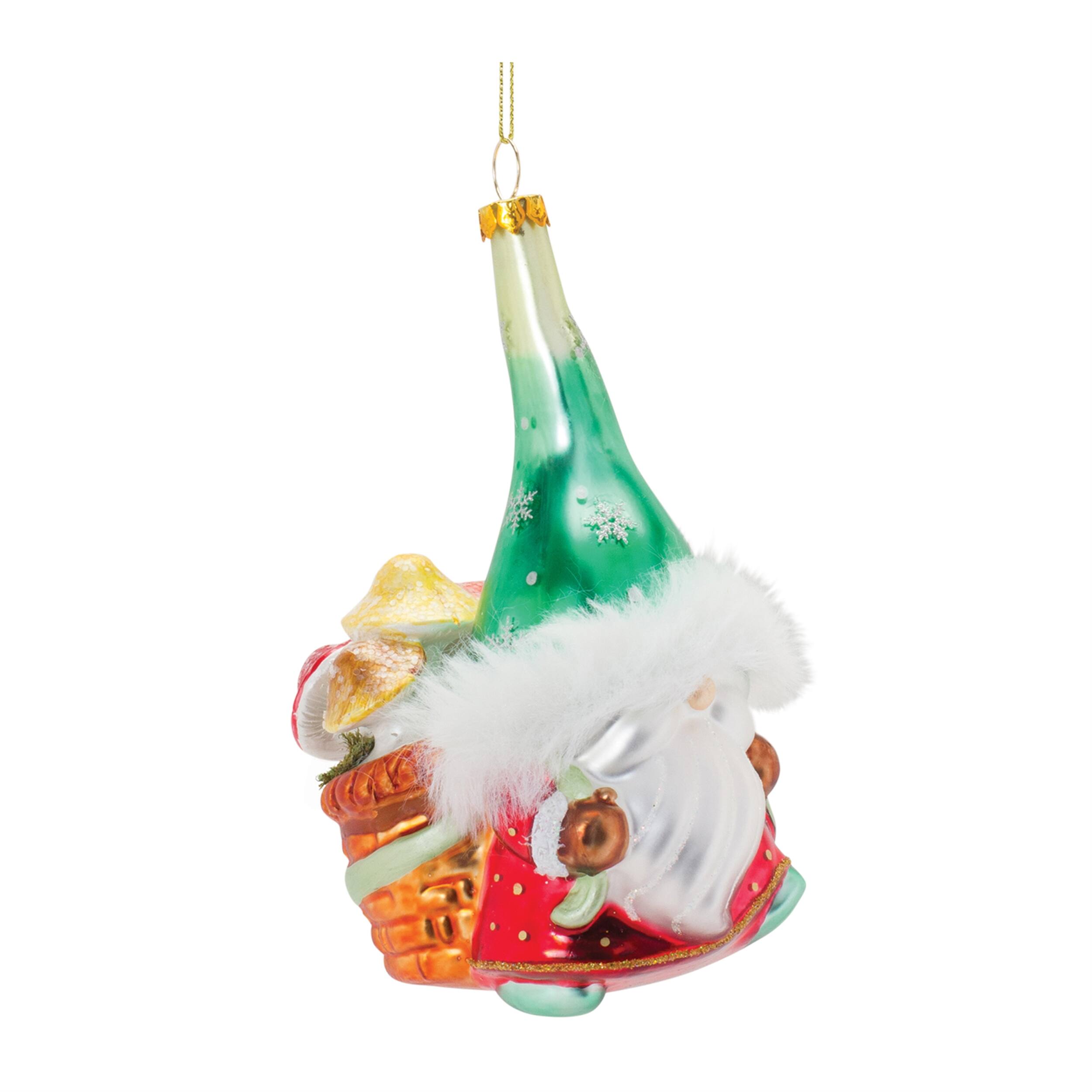 Back. BreeBe - Glass Santa Gnome Ornament (Set of 6) - Green, Red.