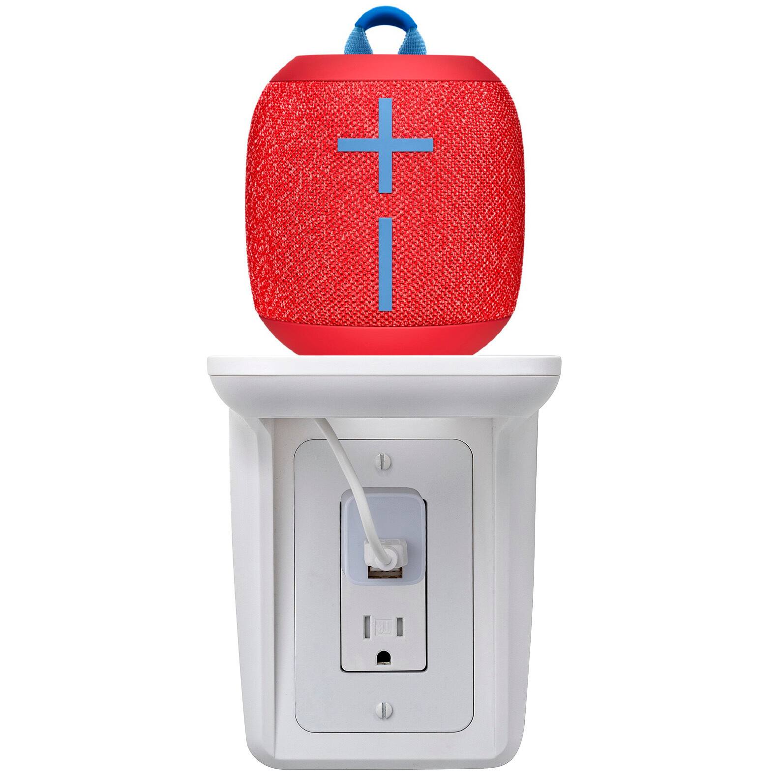 Front. Ultimate Ears - Ultimate Ears WONDERBOOM 2 Portable Speaker with Wall Shelf and Wall Plug - Red/Silver.