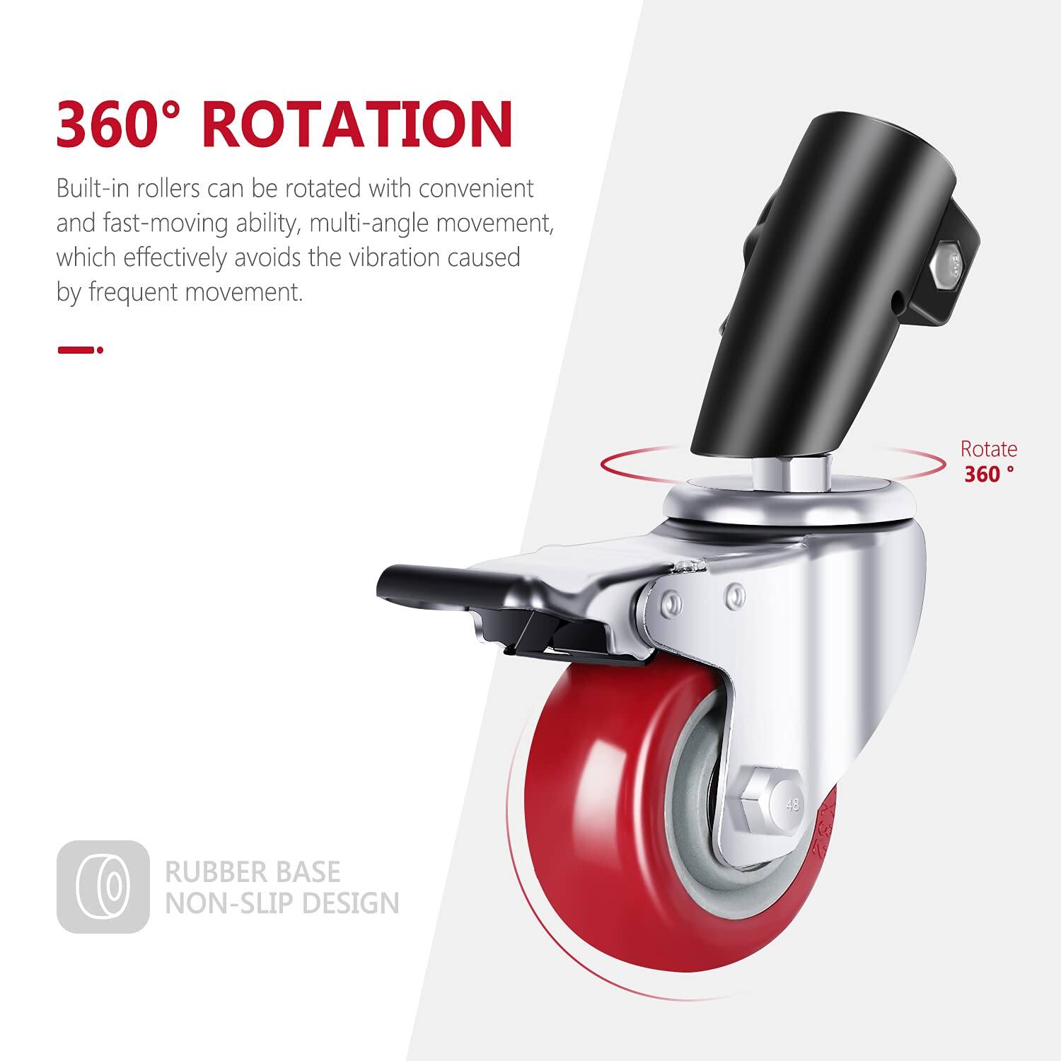 360° ROTATION  
Built-in rollers can be rotated with convenient and fast-moving ability, multi-angle movement, which effectively avoids the vibration caused by frequent movement.  

Rotate 360°  

RUBBER BASE NON-SLIP DESIGN