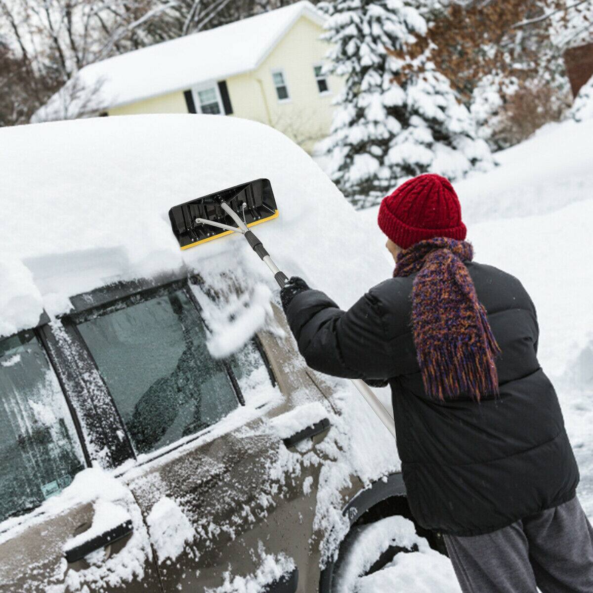 Left. Costway - 21FT Telescoping Snow Roof Rake Large Poly Blade Aluminum Tube Non-Slip Handle - Black + Yellow.