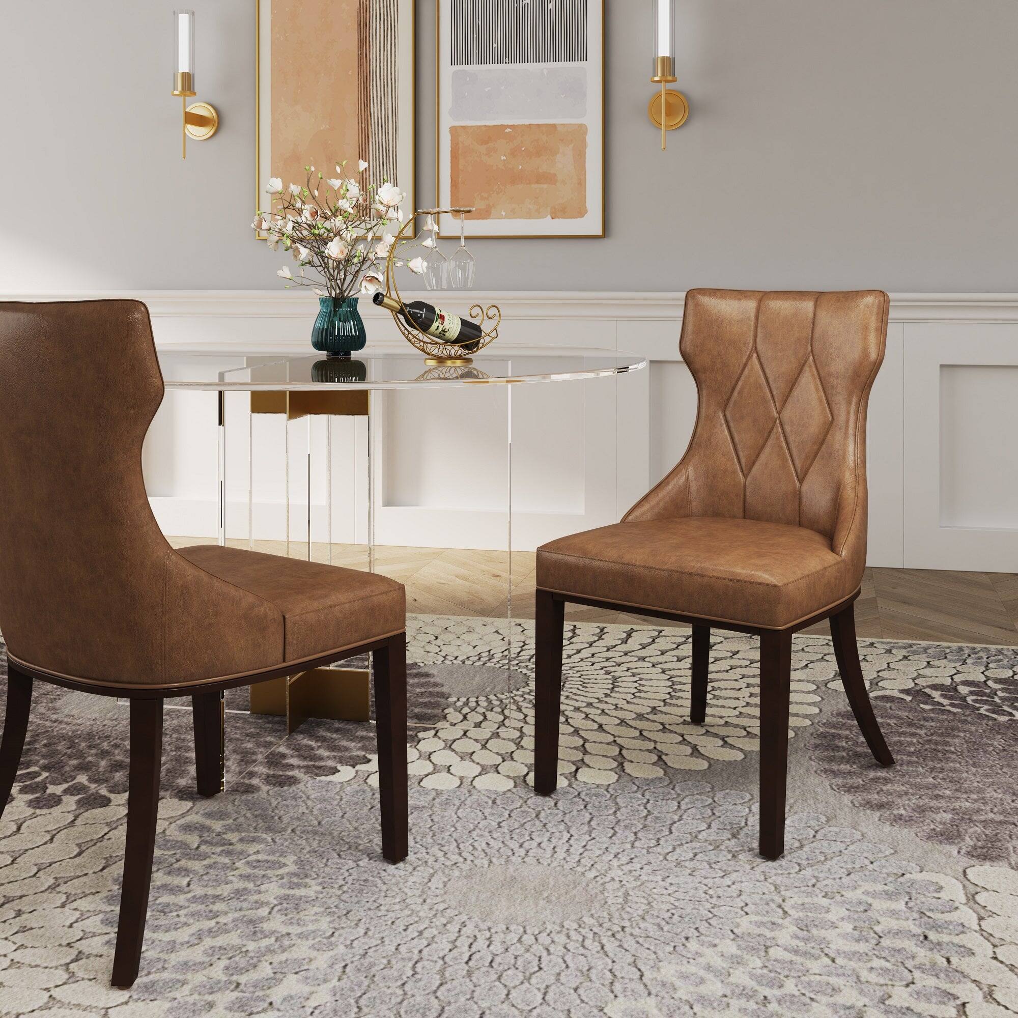 Angle. Manhattan Comfort - Reine Traditional Wood Upholstered Dining Chair - Set of 2 - Saddle Brown.
