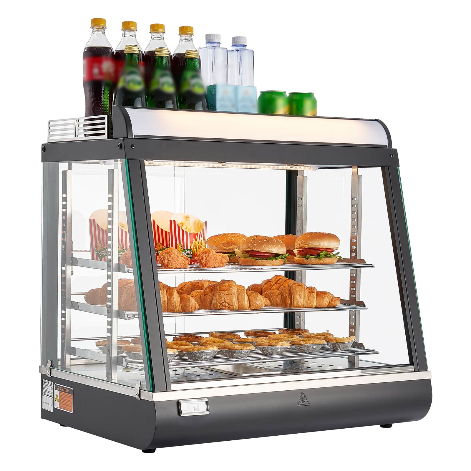 VEVOR - 3-Tier Commercial Food Warmer Display, 1200W Food Display Warmer with LED Light, Top Storage and Adjustable Shelves - Black