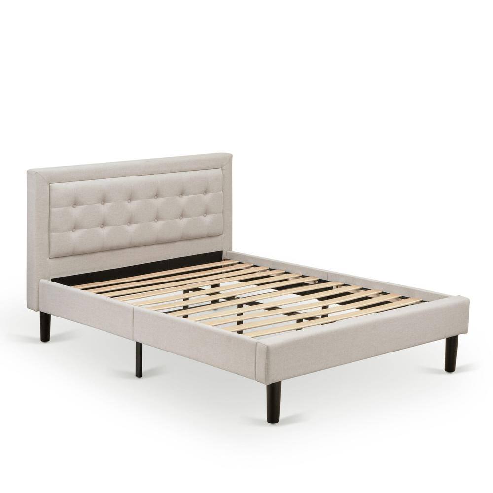 Alt View 1. East West Furniture - FN08F-1GA0C 2-Pc Fannin Bed Set with 1 Platform Bed and a Night Stand for Bedrooms - Mist Beige Linen Fabric - Mist Beige.