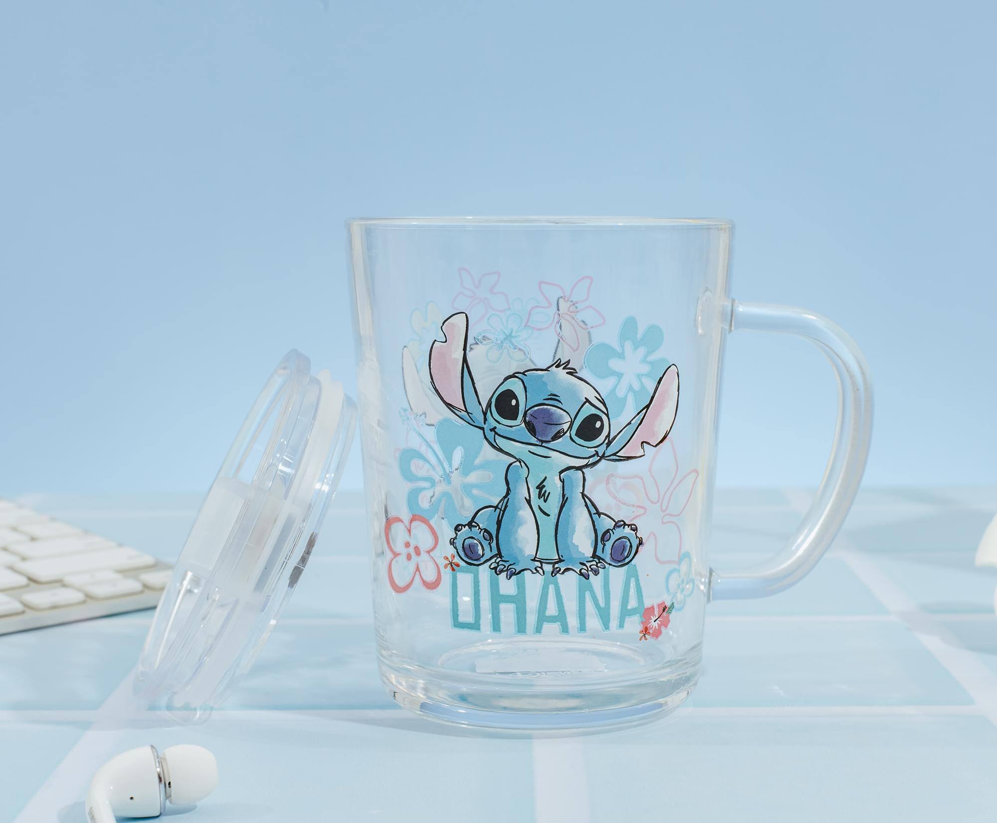 Alt View 4. Silver Buffalo - Disney Lilo & Stitch "Ohana" Glass Mug With Lid | Holds 14 Ounces - Blue.