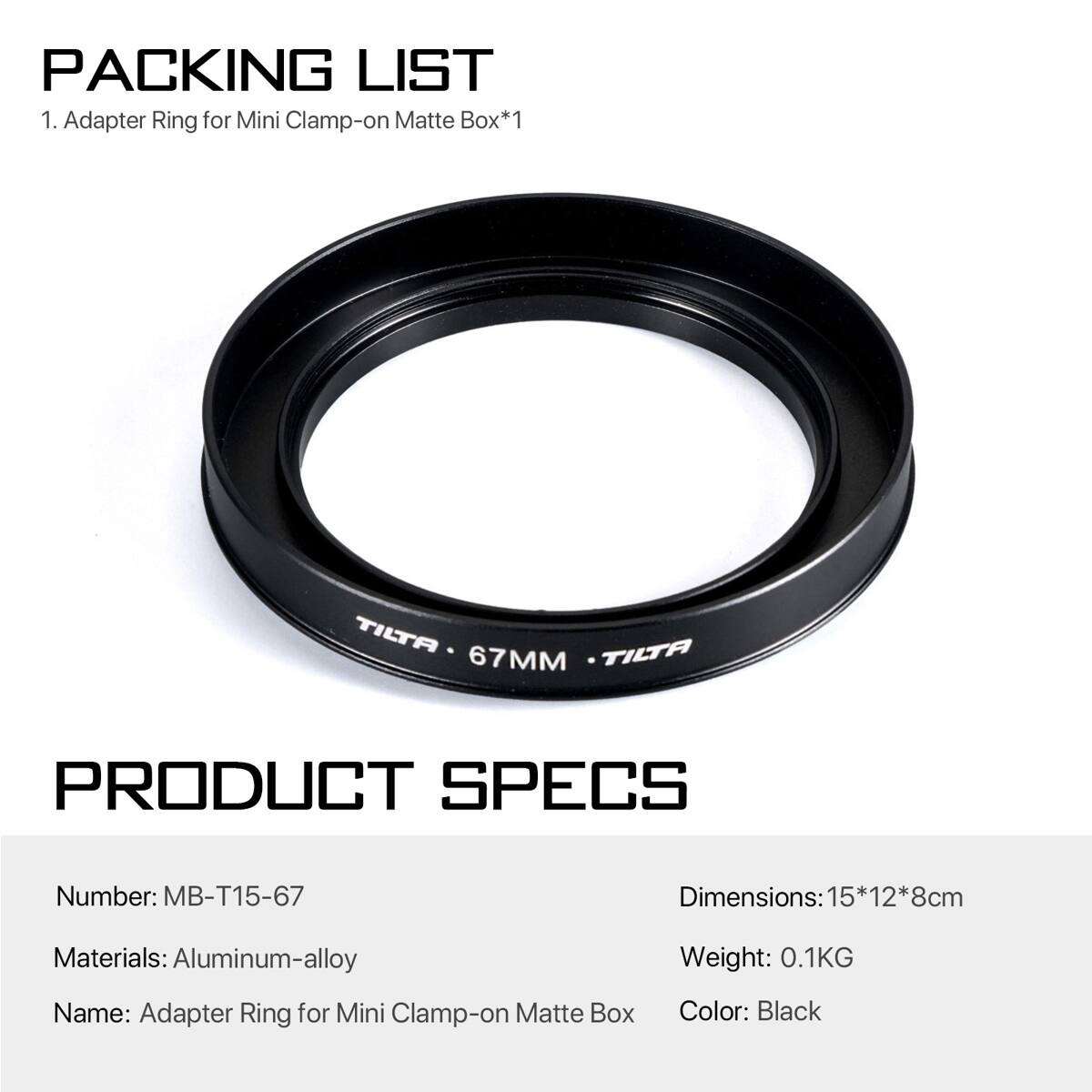 Tilta 67mm Adapter Ring for Mini Clamp on Matte Box, Black - Best Buy