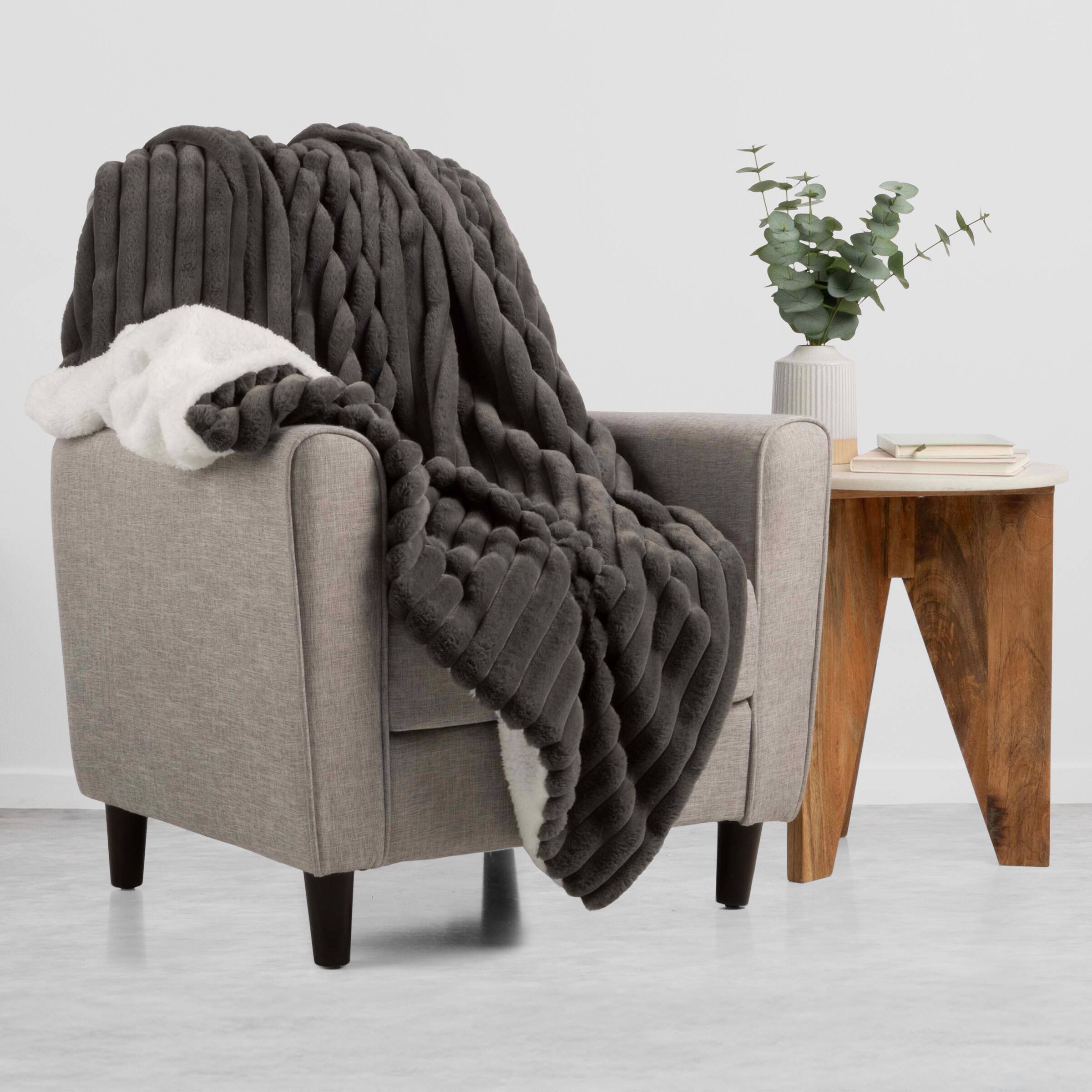 Alt View 4. Lavish Home - 60x70in Faux Fur Throw Blanket - Gray.