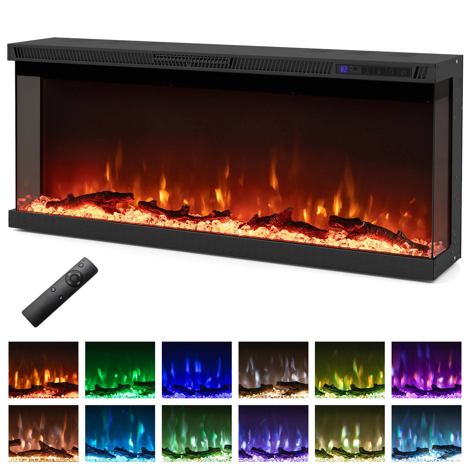 Costway - 40" Wide 3-Sided Electric Fireplace Insert with Remote Control 12 Flame Colors - Black