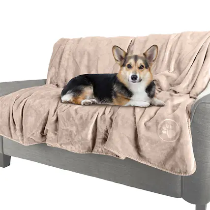 Front. PetMaker - Waterproof Dog Blanket 50x60-Inch Sherpa Dog Blanket for Couch, Bed, or Car Protects from Spills, Stains, or Pet Fur - Tan.