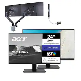 Acer - Vero V247Y Gbmix FHD IPS Monitor, 4ms, VESA Mount w/DKZ Hub (UM.QV7AA.G03) 2 Pack & ErgoFlexy Dual Monitor Mount - Black