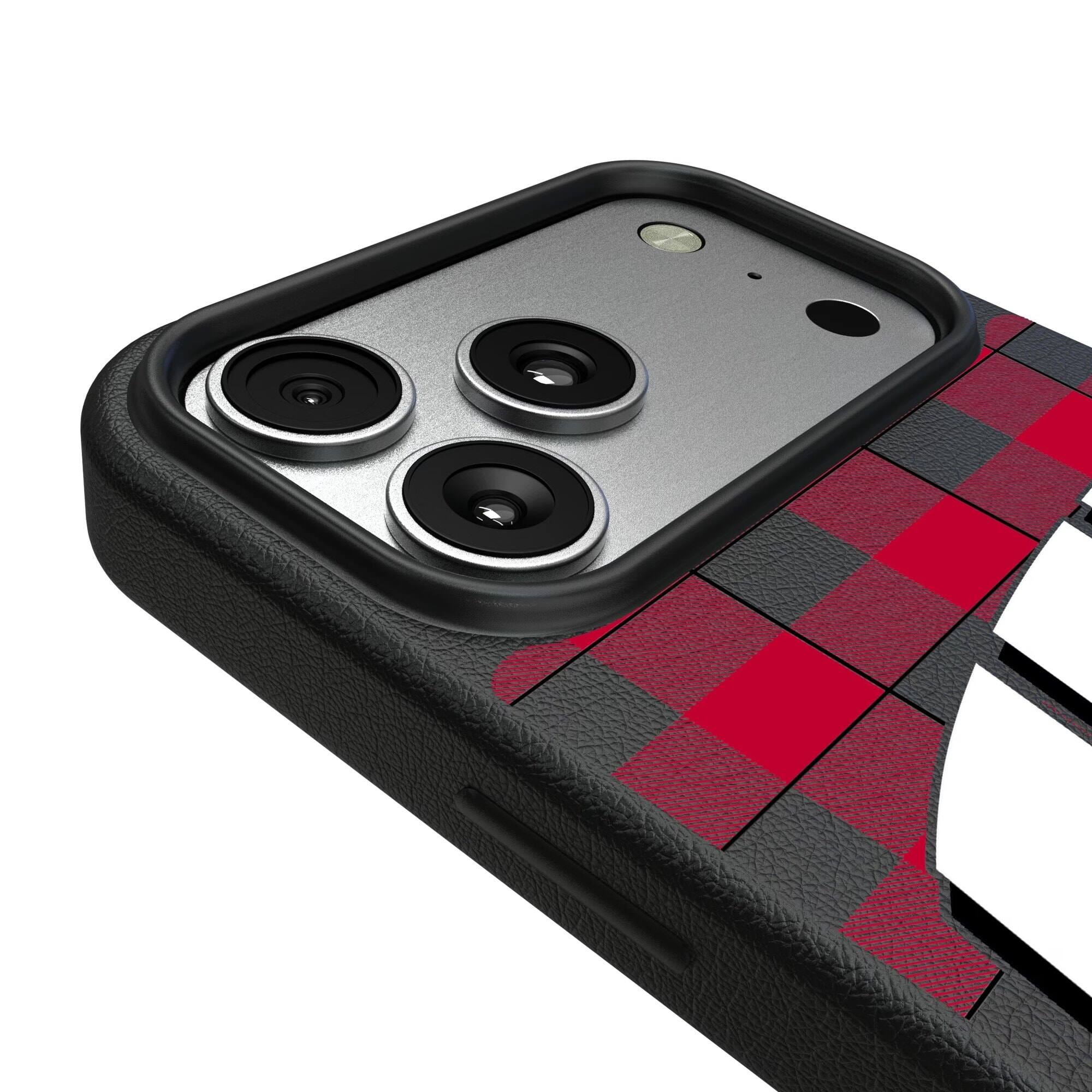 Alt View 2. Keyscaper - Wisconsin Badgers Plaid Magnetic Bump iPhone Case - 16 Pro Max - Black.