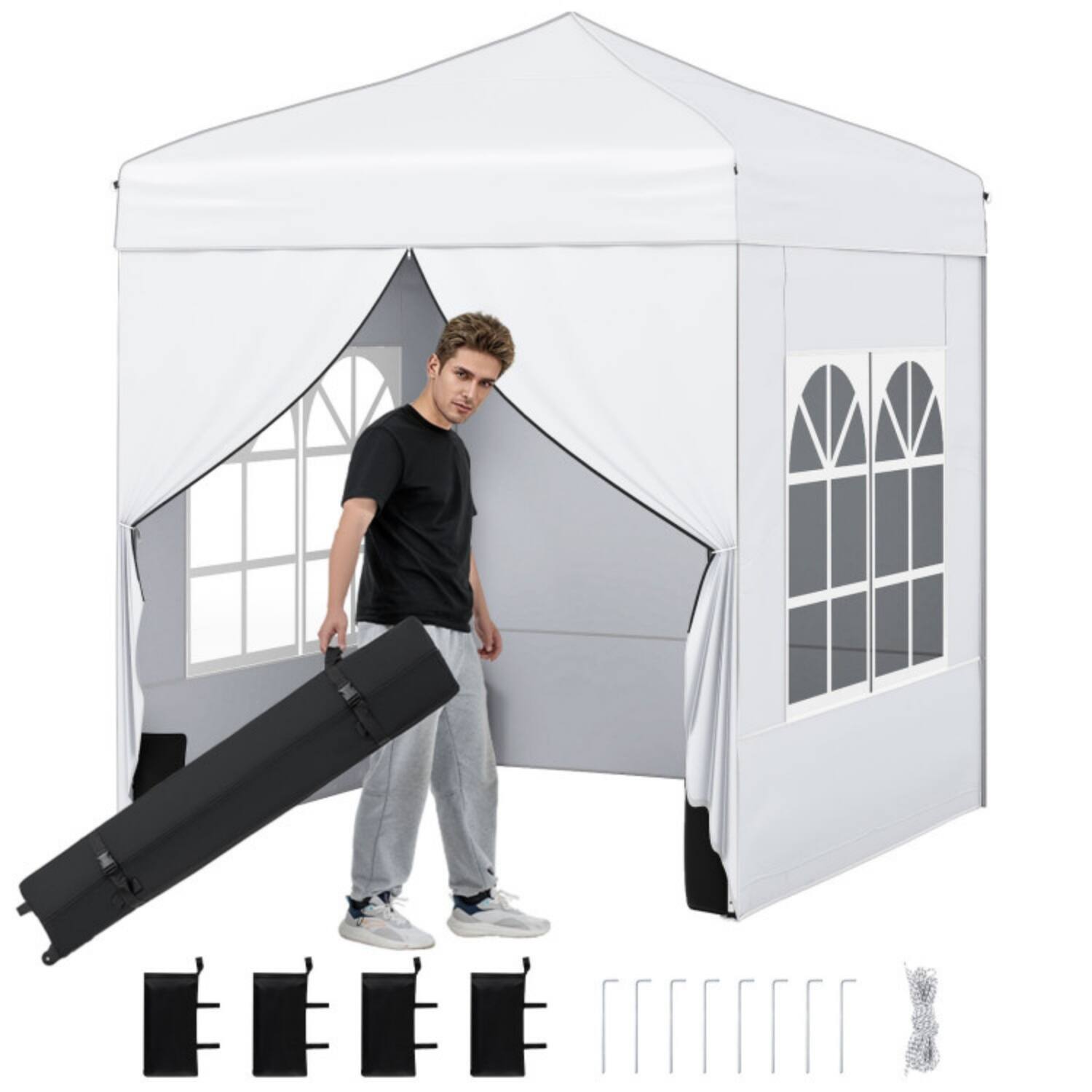 Alt View 5. Mondawe - 6.5 x 6.5 FT Pop-Up Canopy Tent with 4 Sidewalls and Wheeled Bag - White.